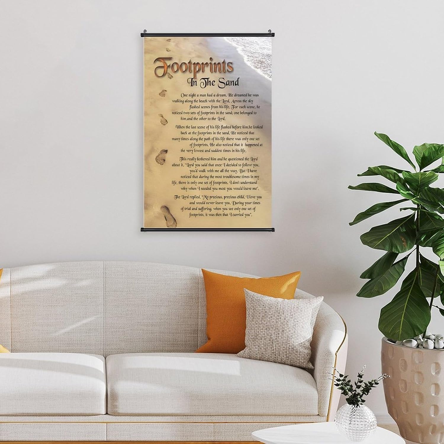 Footprints in the Sand Religious Canvas Wall Art Posters, Inspirational Beach Sunset Poem Print Poster (Black Axis 24x36inch, Footprints(3))