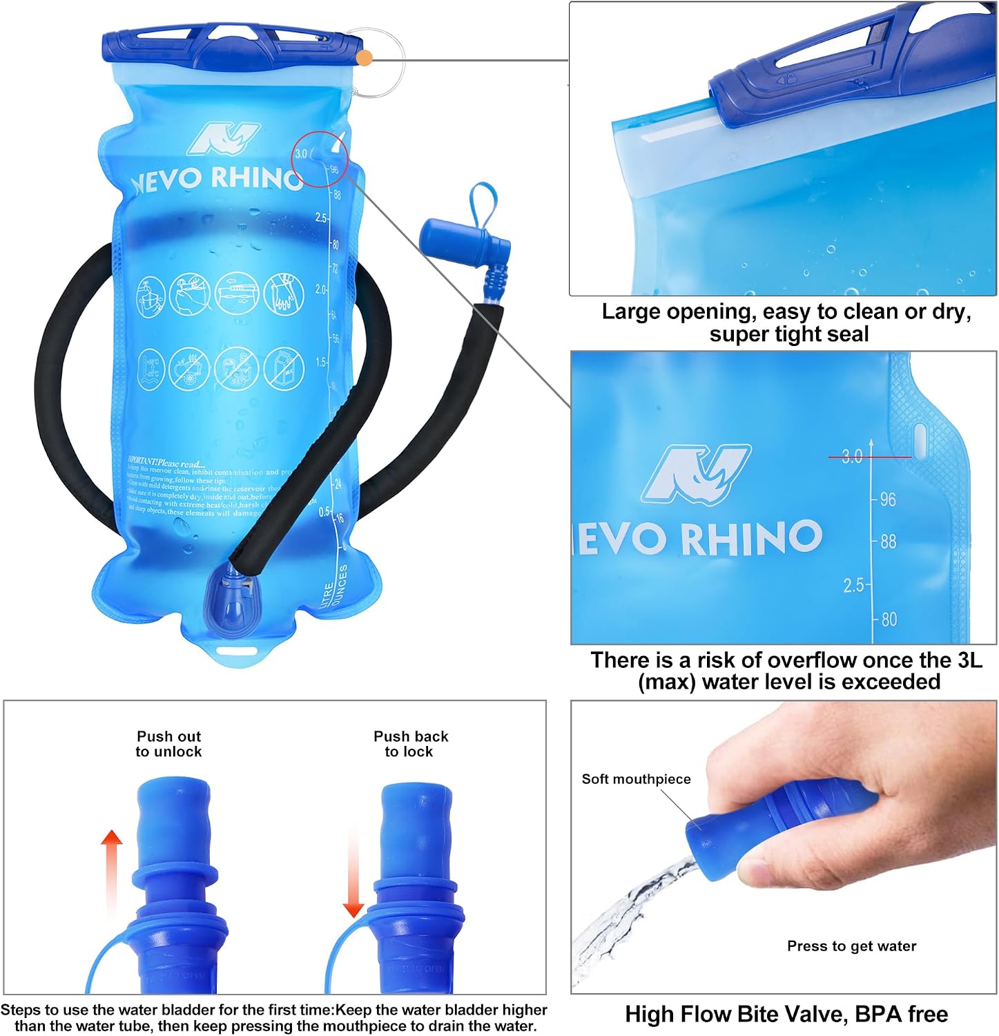 N NEVO RHINO Hydration Backpack, 18L Hiking Backpack with 3L Water Bladder