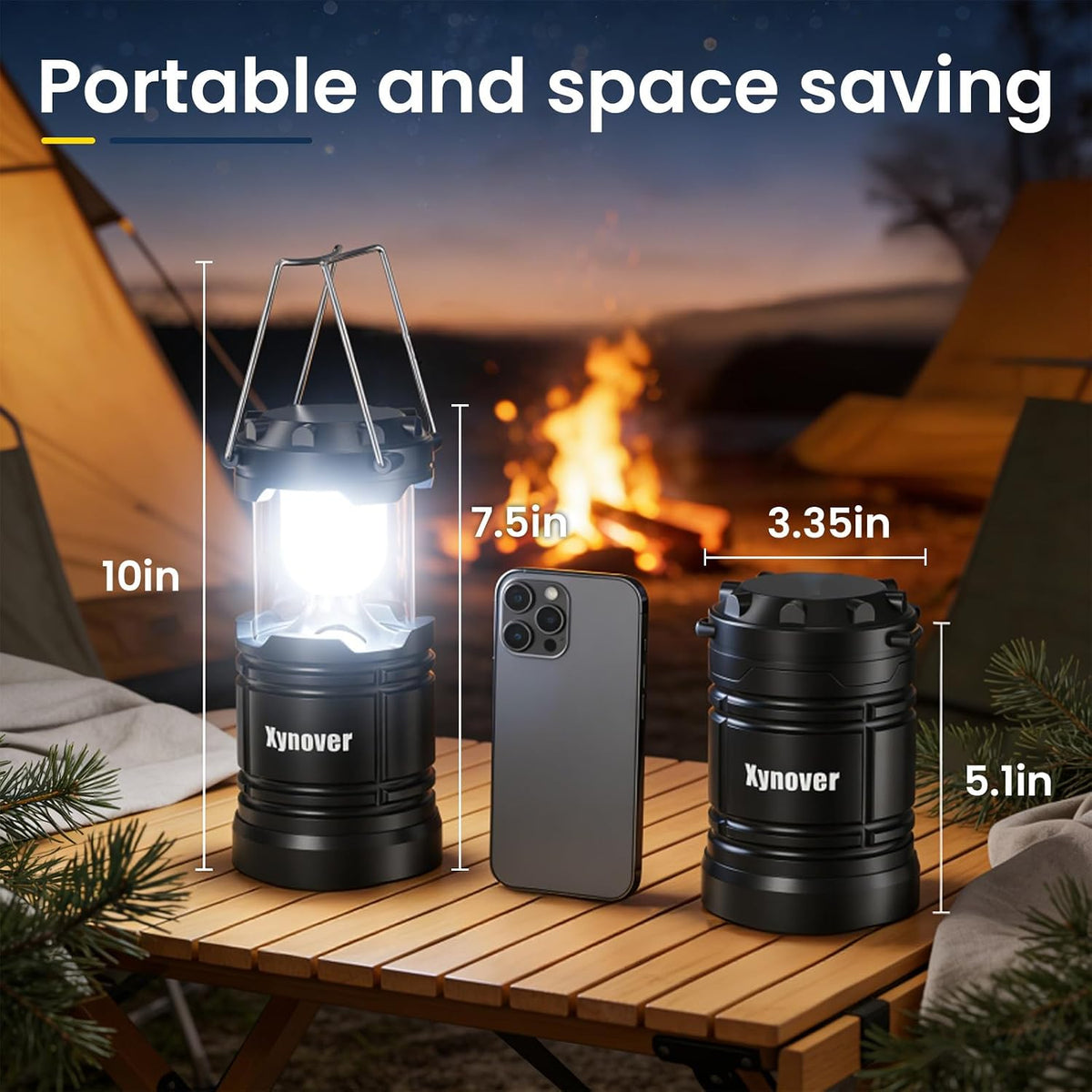 4-Pack Camping Lanterns,LED Lights Powered By Battery,Magnetic Base,Hanging Hook,Collapsible, Waterproof for Emergency, Hiking,Hurricane,Campsites,Lanterns for Power Outages