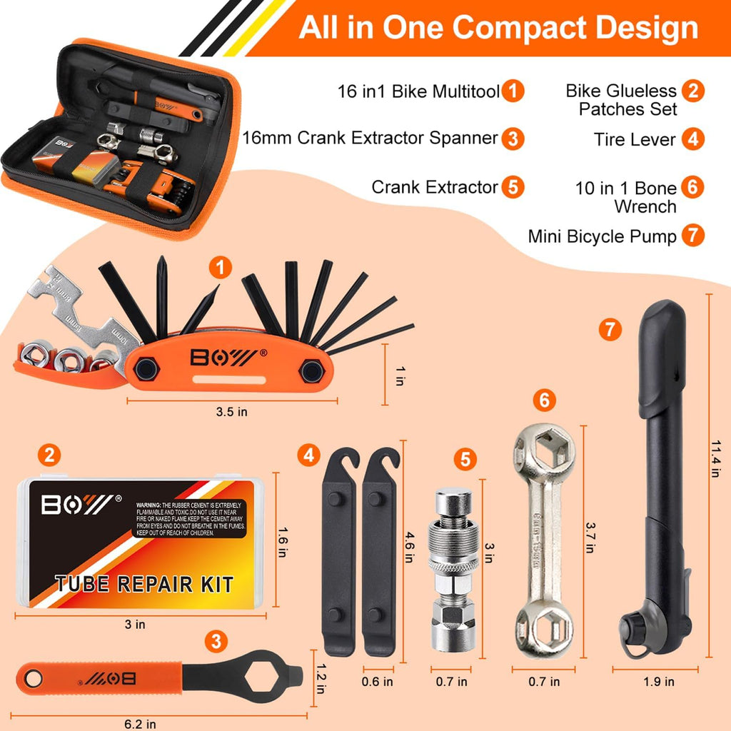 Bicycle Repair Bag With Tire Pump, Portable Tool Kit for Camping Travel - Bike Glueless Patches, Maintenance Essentials All in One Safety Kit