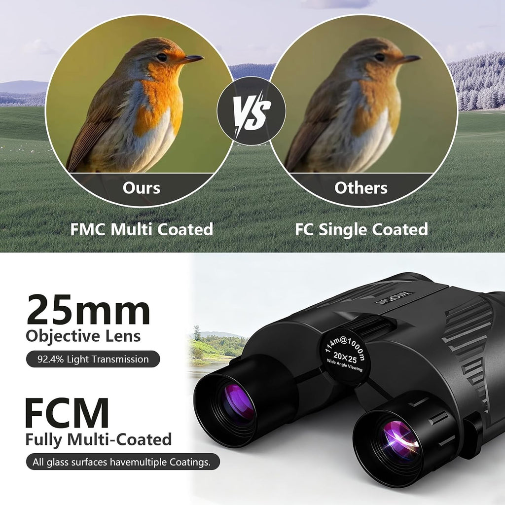 20x25 Compact Binoculars with Strap for Kids and Adults, Sharp Clear, Mini Low Weight Binoculars for Bird Watching,Hiking Outdoor, Cruise Ship,Concert