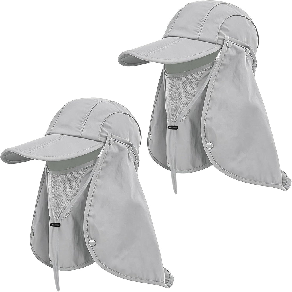 2Pack Men’s Foldable Sun Hat with Removable Face Mask & Neck Flap, UPF 50+ UV Protection, Quick-Drying Outdoor Fishing Cap