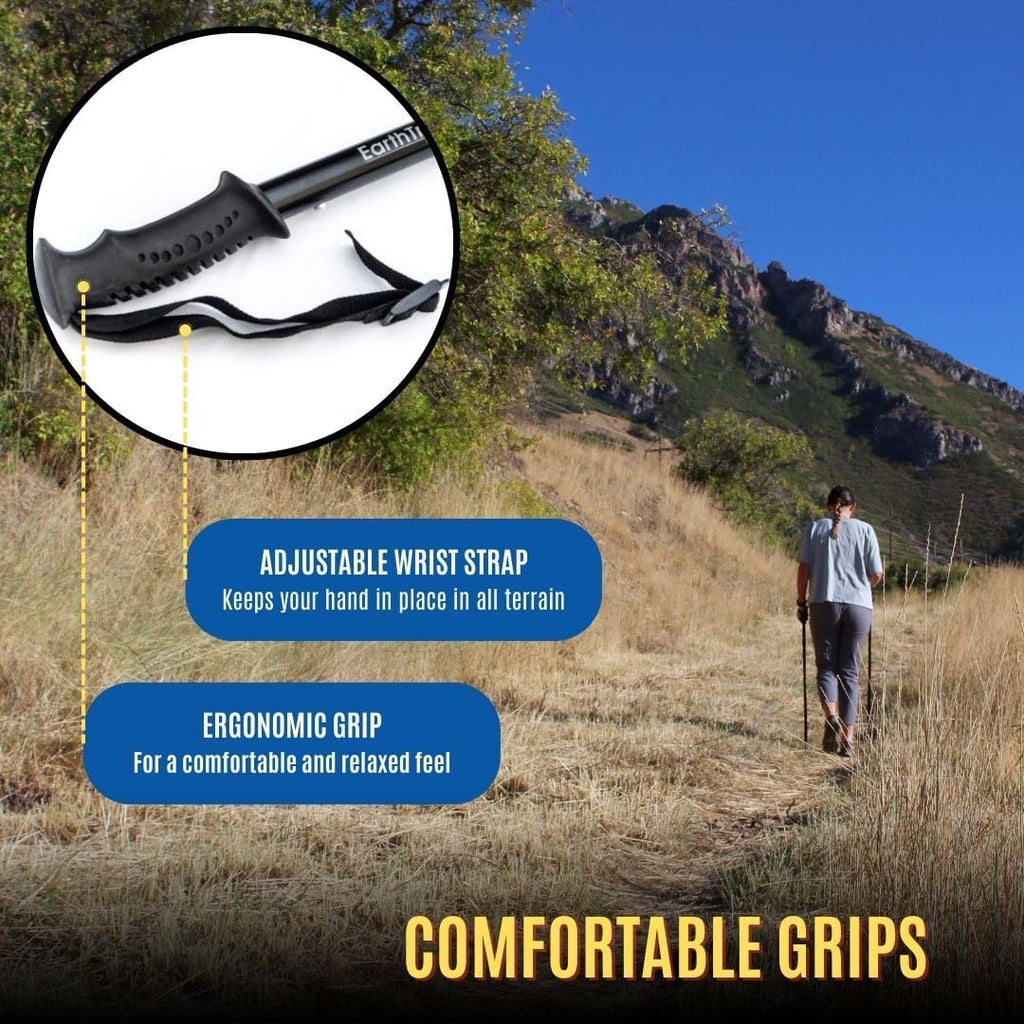 Earth Trek Gear Compact Adjustable Hiking Poles - Folding Walking Stick & Trekking Poles for Walking, Hiking, and Walking - Lightweight Aluminum, 45-50" Height