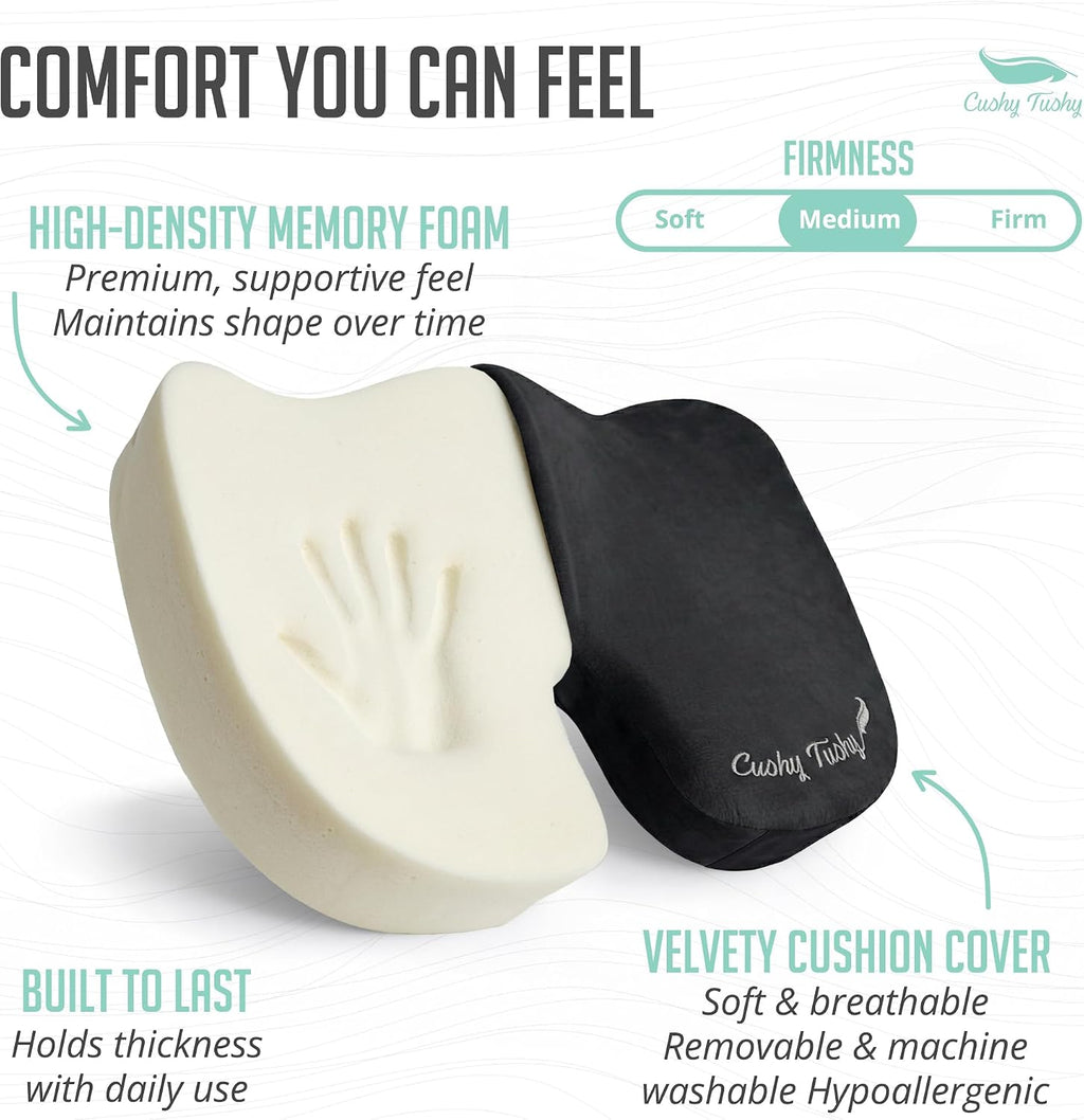 Cushy Tushy Premium Foldable Travel Seat Cushion - for Relief of Lower Back, Sciatic, Butt and Tailbone Pain - for Home & Office Use, Perfect for Travel or Driving - Coccyx Seat Cushion