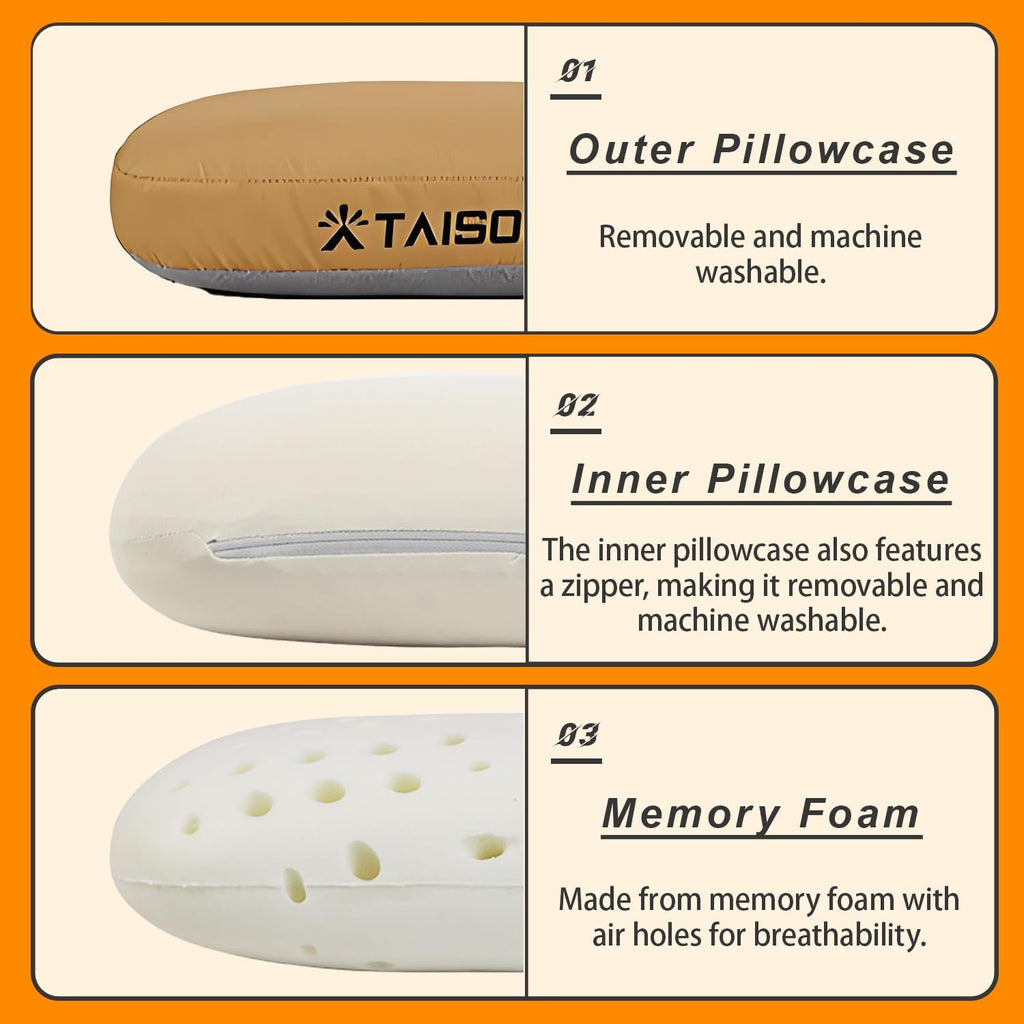 Camping Pillow Memory Foam Pillow, Portable Backpacking Pillow for Travel, Lightweight Compact Pillow with Washable Cover for Camping, Hiking, Backpacking (L)