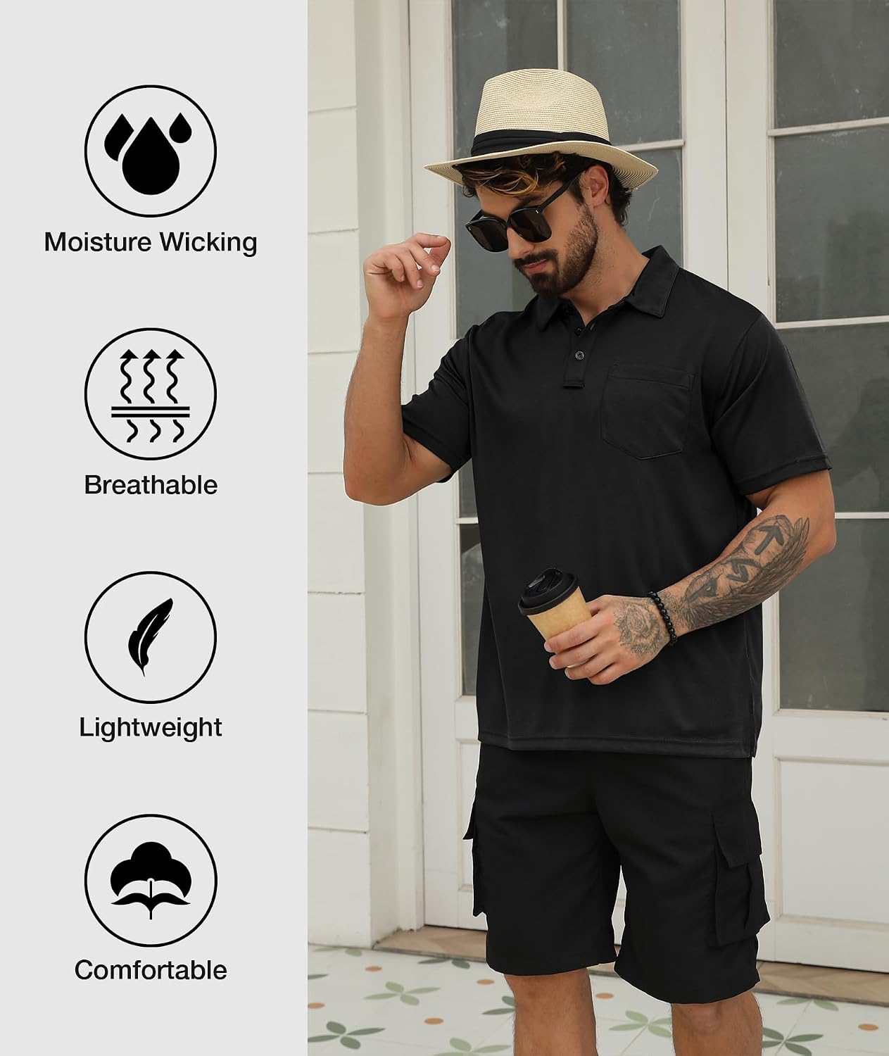 SCODI 5 Pack Mens Pocket Polo Shirts Short Sleeve Golf Casual Work T-Shirt