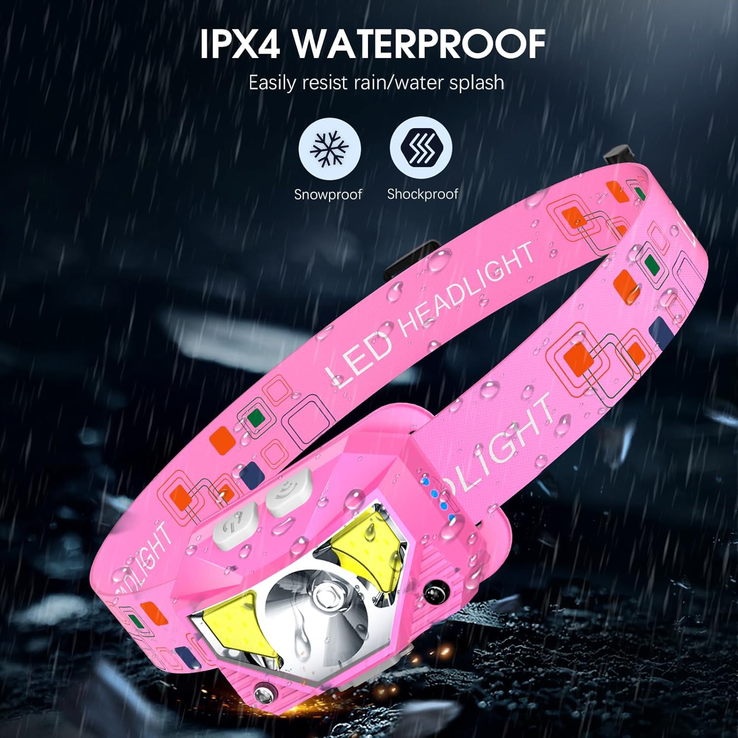 LHKNL Headlamp Flashlight, Lumen Bright Head Lamps LED Rechargeable-Pink