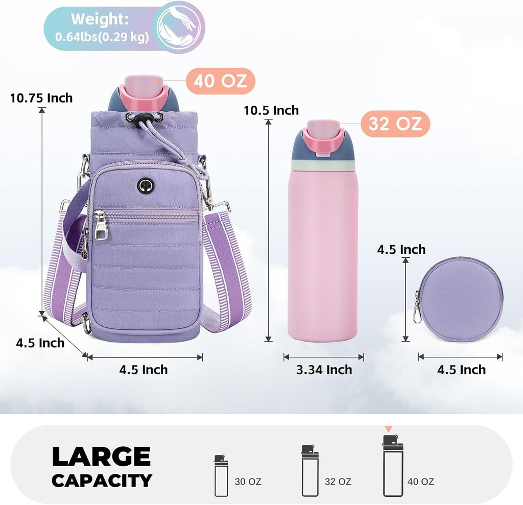 Water Bottle Carrier Bag with Strap Phone Pocket for Walking, Hiking, Cycling