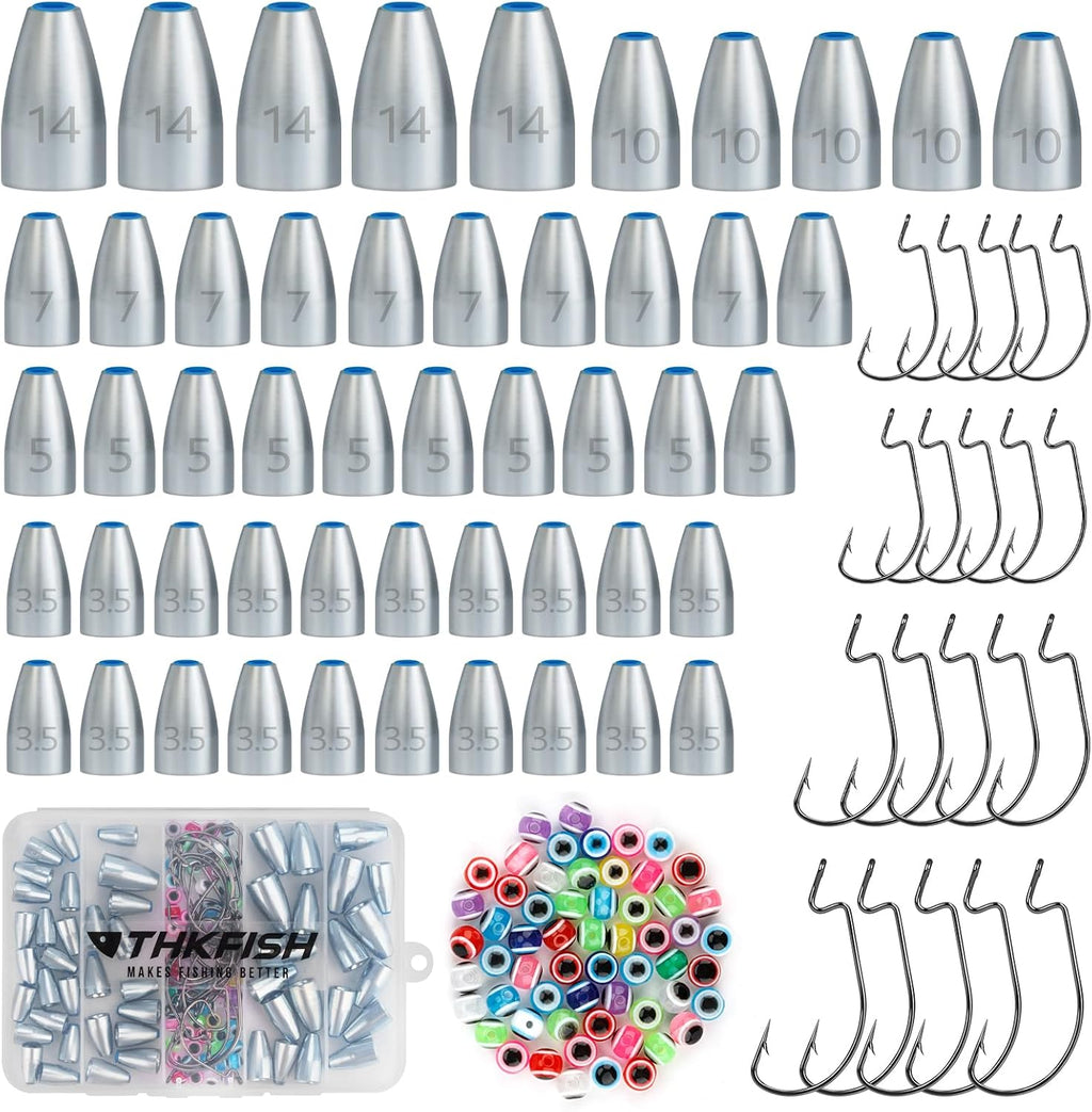 THKFISH Fishing Weights Sinkers Set, 28PCS Fishing Sinker Drop Shot Weights Kit,Drop Shot Rig Wacky Hooks for Saltwater Freshwater Bass Fishing