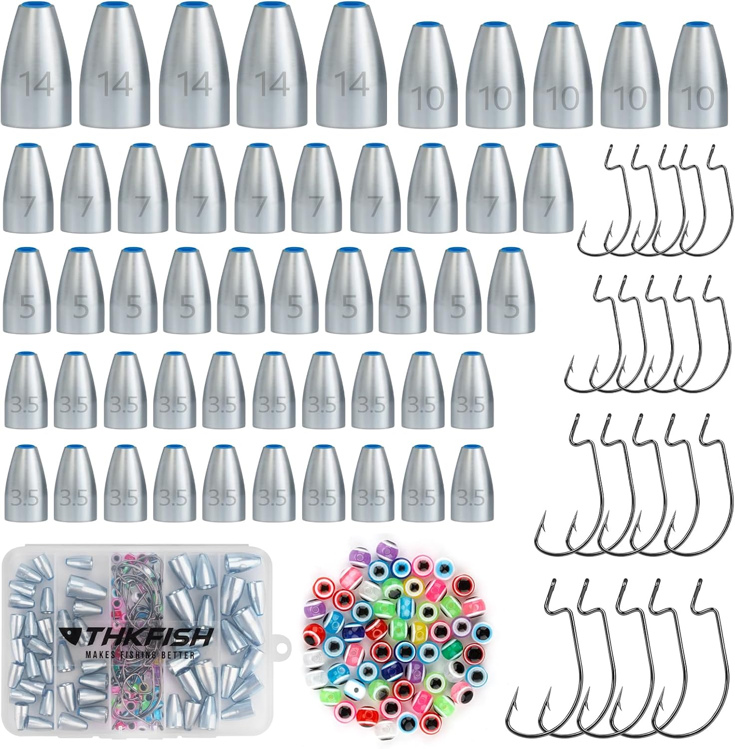 THKFISH Fishing Weights Sinkers Set, 28PCS Fishing Sinker Drop Shot Weights Kit,Drop Shot Rig Wacky Hooks for Saltwater Freshwater Bass Fishing