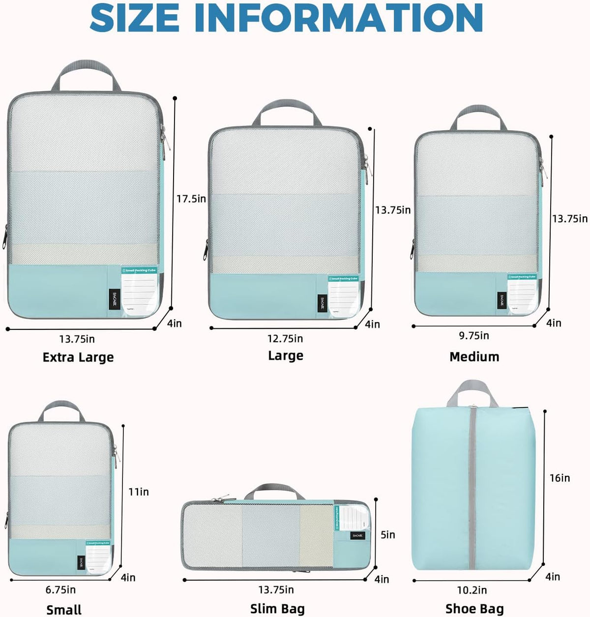 BAGAIL Lightweight Compression Packing Cubes for Travel, 6 Set, Dusty Blue