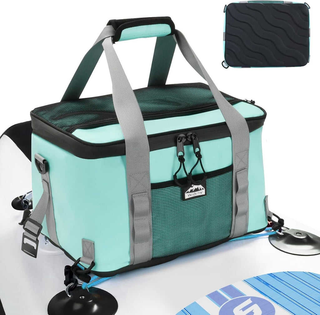 Waterproof Paddle Board Cooler, Upgraded Hard Bottom Paddleboard Cooler Deck Bag with Adjustable Strap, Bottle Opener, SUP Kayak Cooler Fits 30 Cans for Paddleboarding, Kayaking, Camping