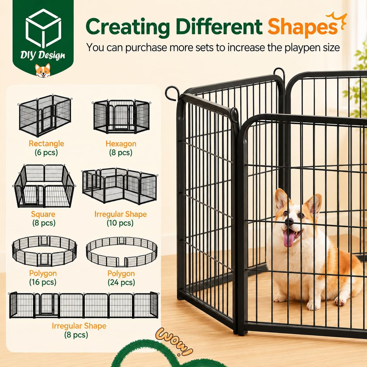Yaheetech Dog Playpen 24in 16 Panels Pet Fence for Indoor Yard RV Camping