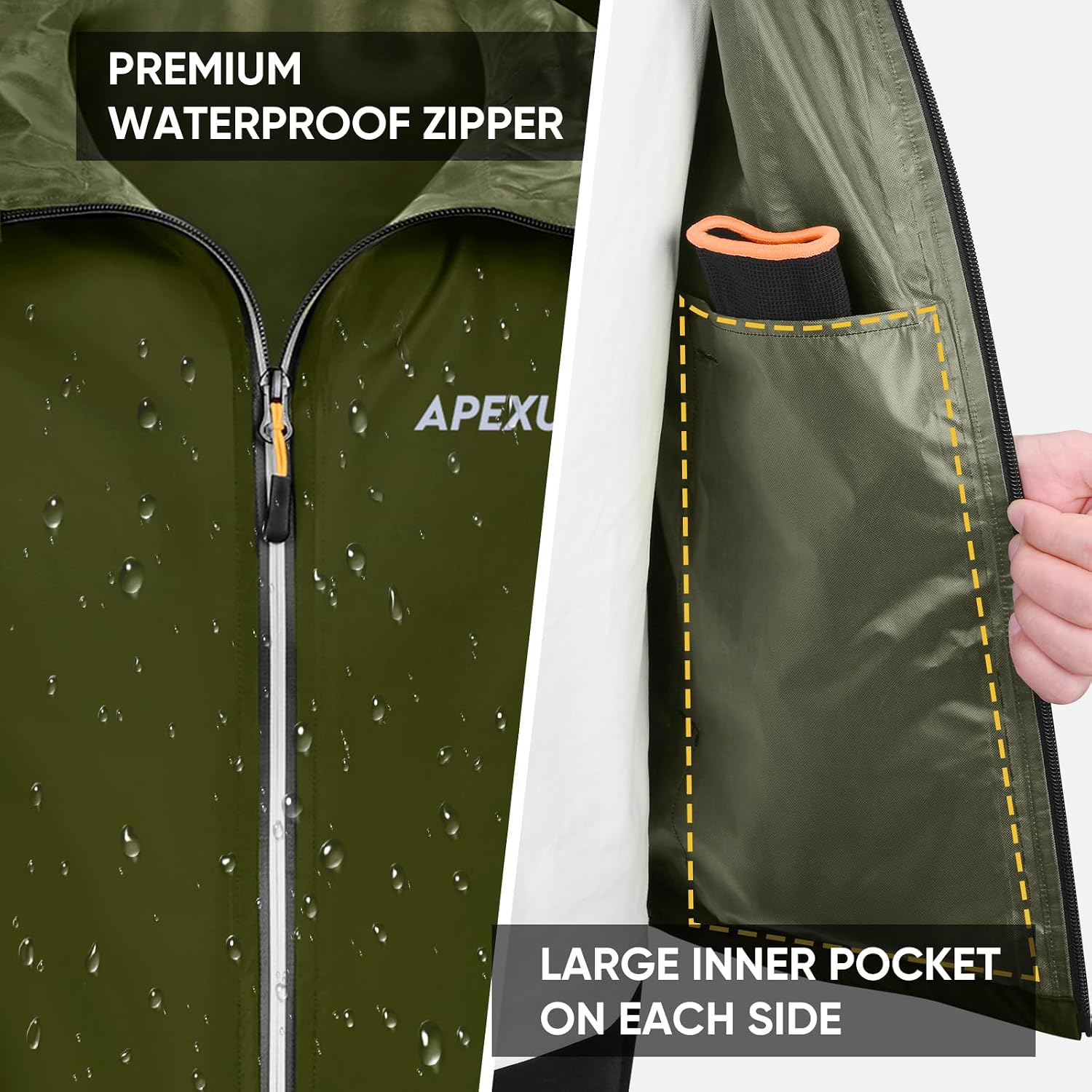 APEXUP Packable Rain Jacket Men Waterproof Lightweight Raincoat with Hood