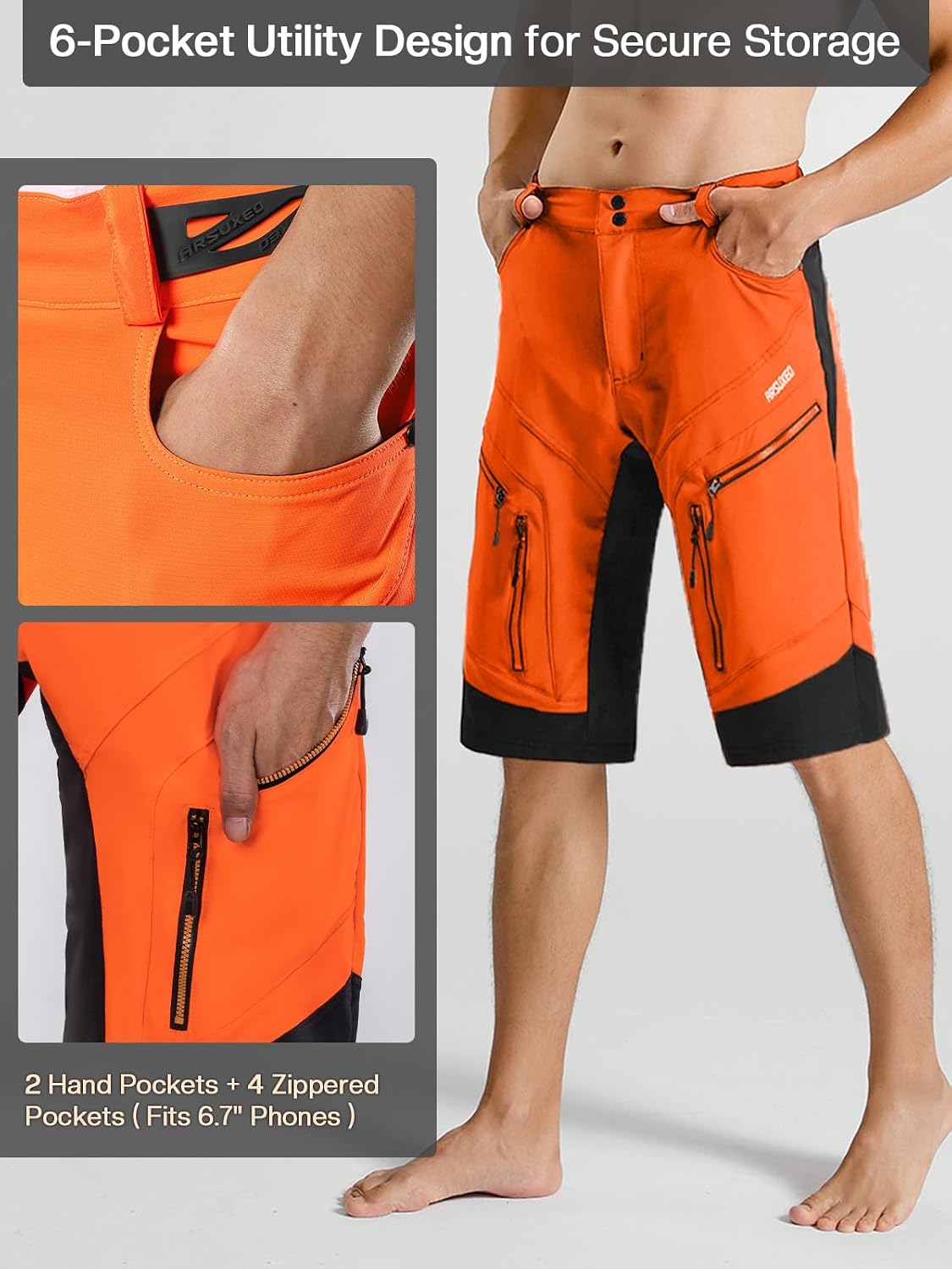 ARSUXEO Men's Loose Fit Cycling Shorts Mountain Bike Shorts Water Ressistant 1903