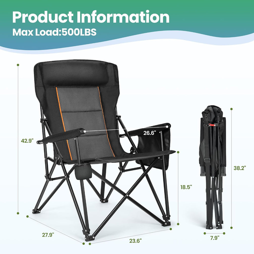HIGH POINT SPORTS Folding Camping Chairs for Adults Support 500 LBS 2 Pack