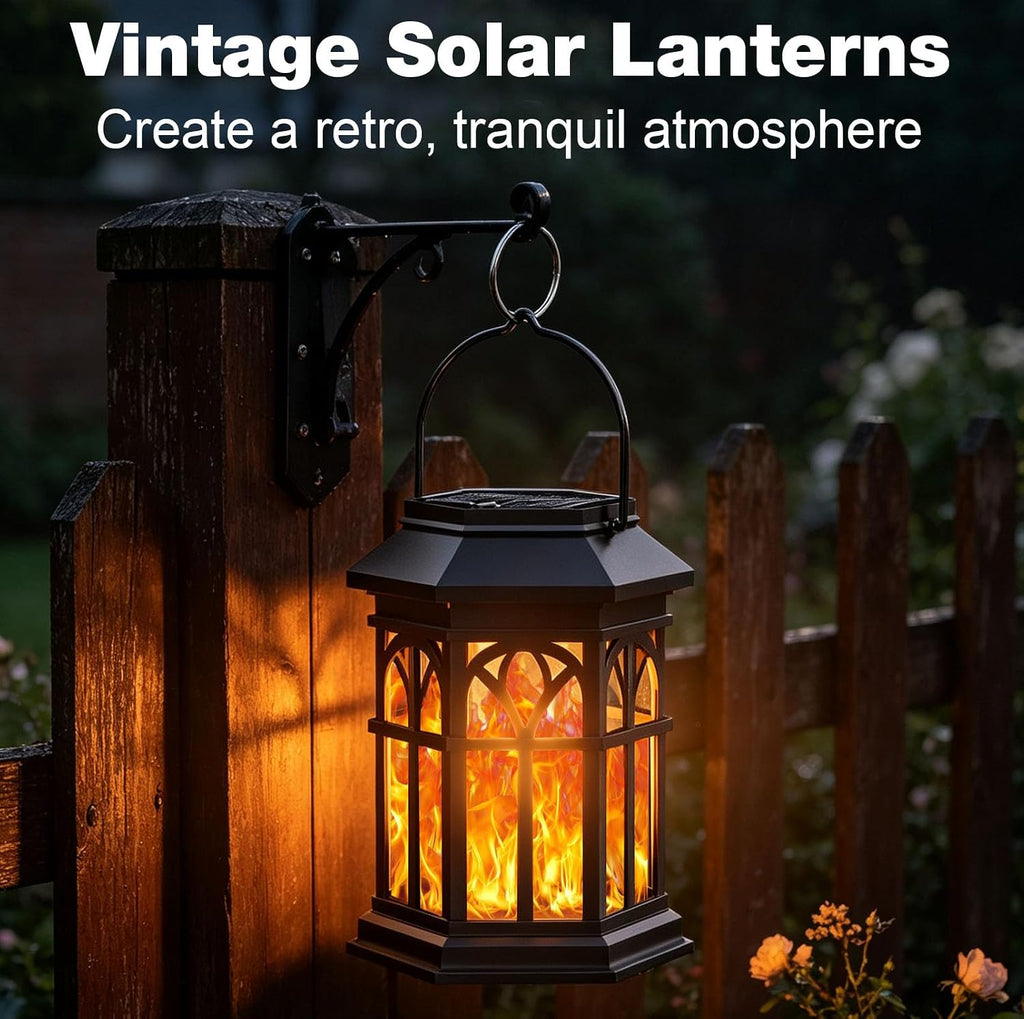 4 Pack Solar Lanterns Outdoor Waterproof, Upgraded Flickering Flame Solar Lantern Lights, Auto On/Off Outdoor Lanterns, Outdoor Hanging Lantern for Yard Garden Table Decor