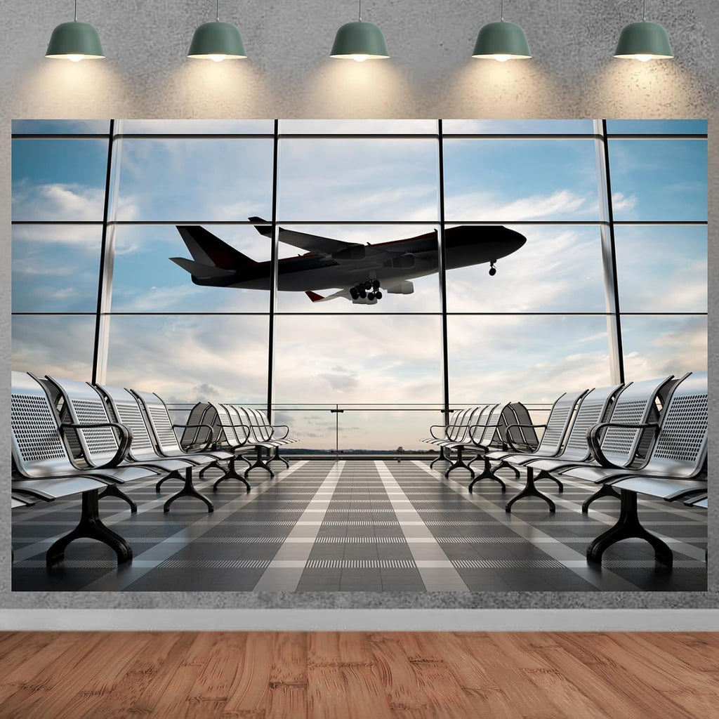 Airport Terminal Backdrop Airplane Airport Departure Lounge Photography Background 7x5ft Travel Party Banner Birthday Decortain Photo Shoot Props
