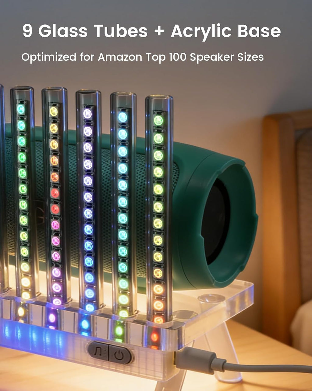 Sound Reactive Ambient Light, Smart App-Controlled Music Rhythm Lamp with Custom Modes, Designed for Portable Speaker Setup for Bedroom, Dorm, Living Room (Black)