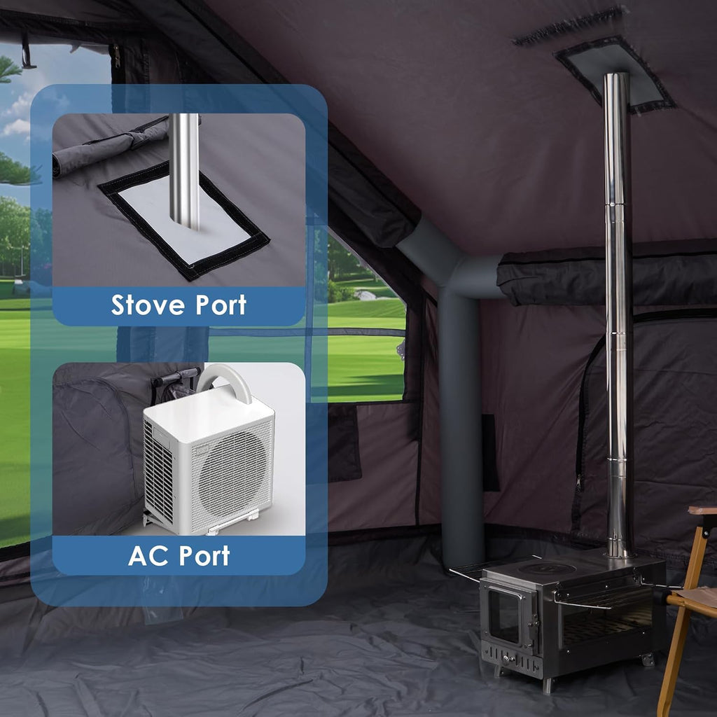 Inflatable Camping Tent with Electric Air Pump - 420D Heavy Duty Oxford - 5 Min Auto-Inflation - Panoramic Stargazing Skylight - 4 Season Luxury Glamping Cabin, 4-10 Person Multiple Sizes