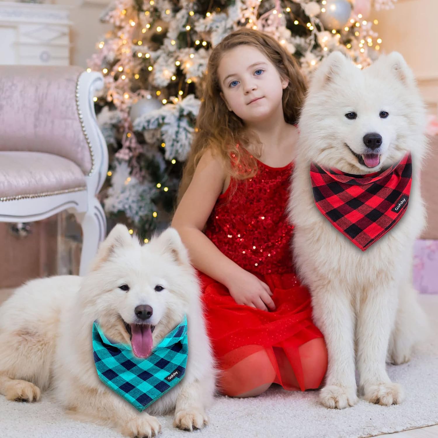 Buffalo Plaid Dog Bandanas Fall Christmas Large Scarf 6PCS