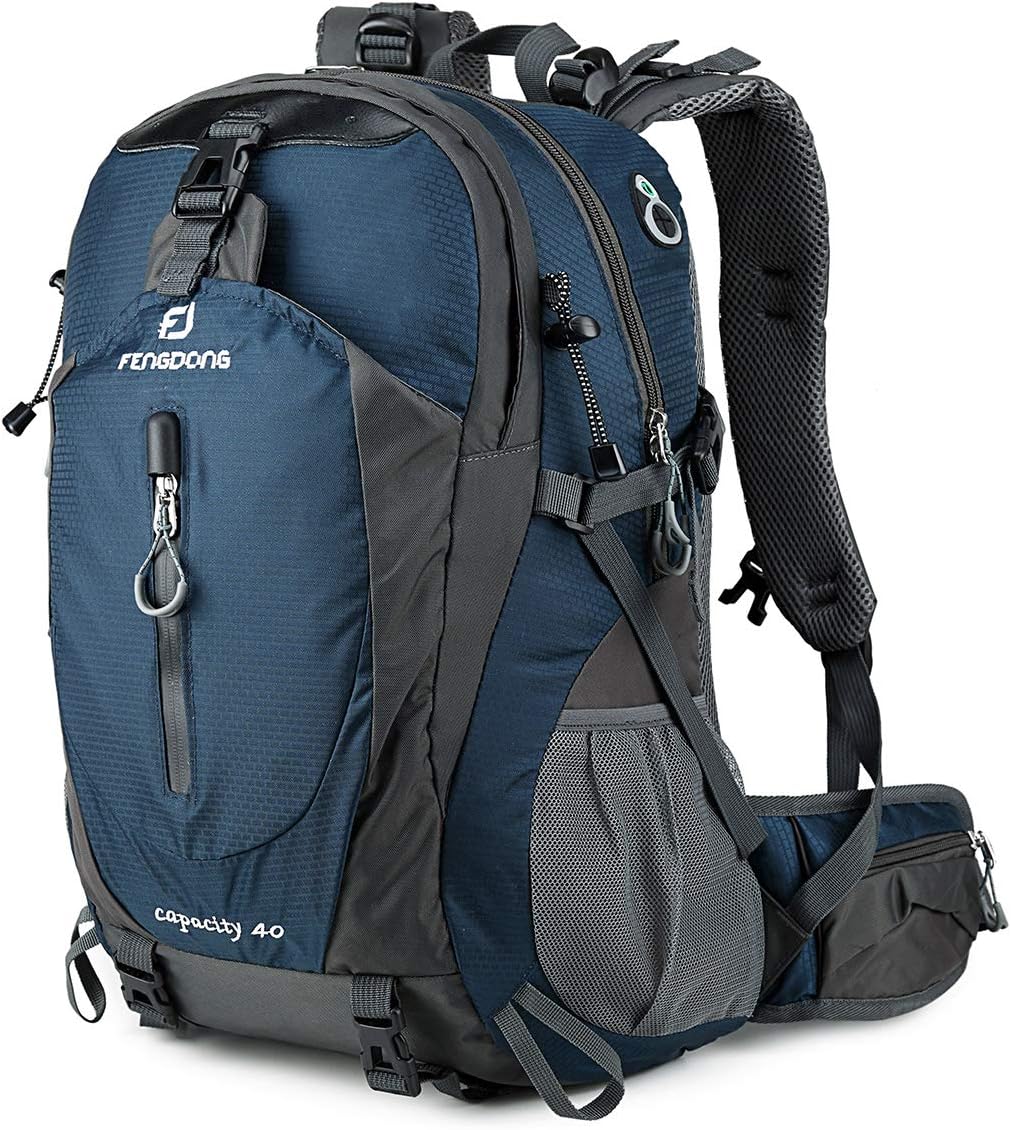 FENGDONG 40L Waterproof Lightweight Outdoor Daypack Hiking,Camping,Travel Backpack for Men Women Blue