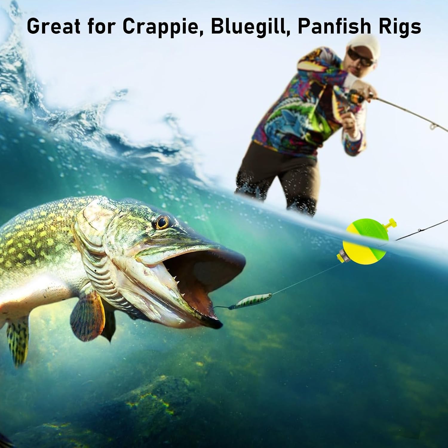Dr.Fish 10 Pack Weighted Fishing Bobbers Snap-on Spring Floats EVA Foam Push Button Clip on Floats Fly Fishing Trout Bass Crappie Catfish
