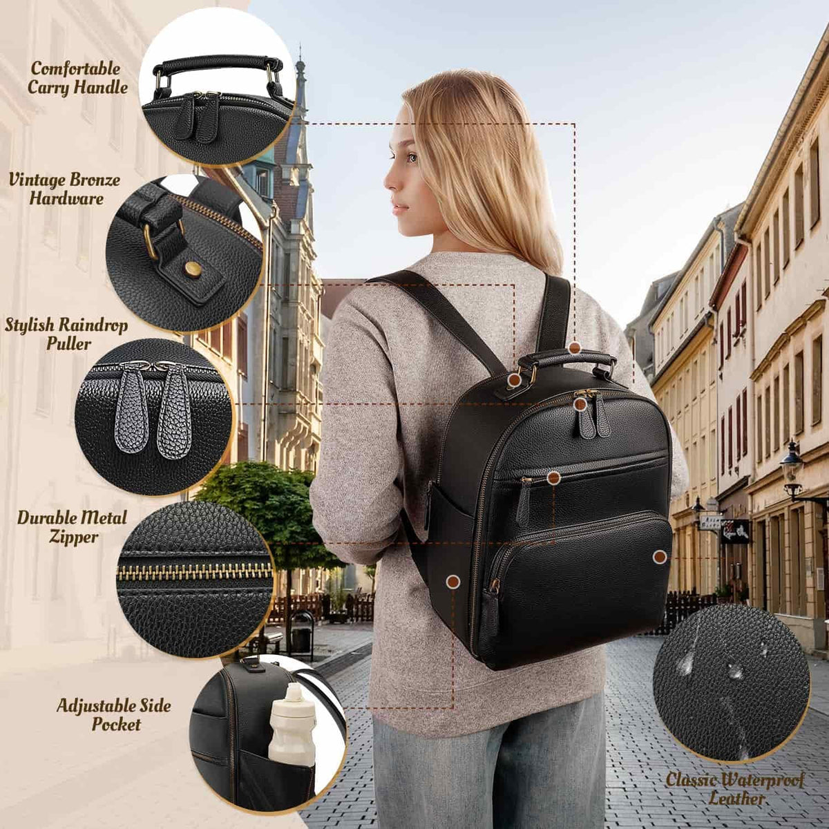 Small Camera Backpack Classic PU Leather for DSLR, Professional Camera Bag for Photographers with 11 Inch Pad/Tablet Compartment Small 10L Black