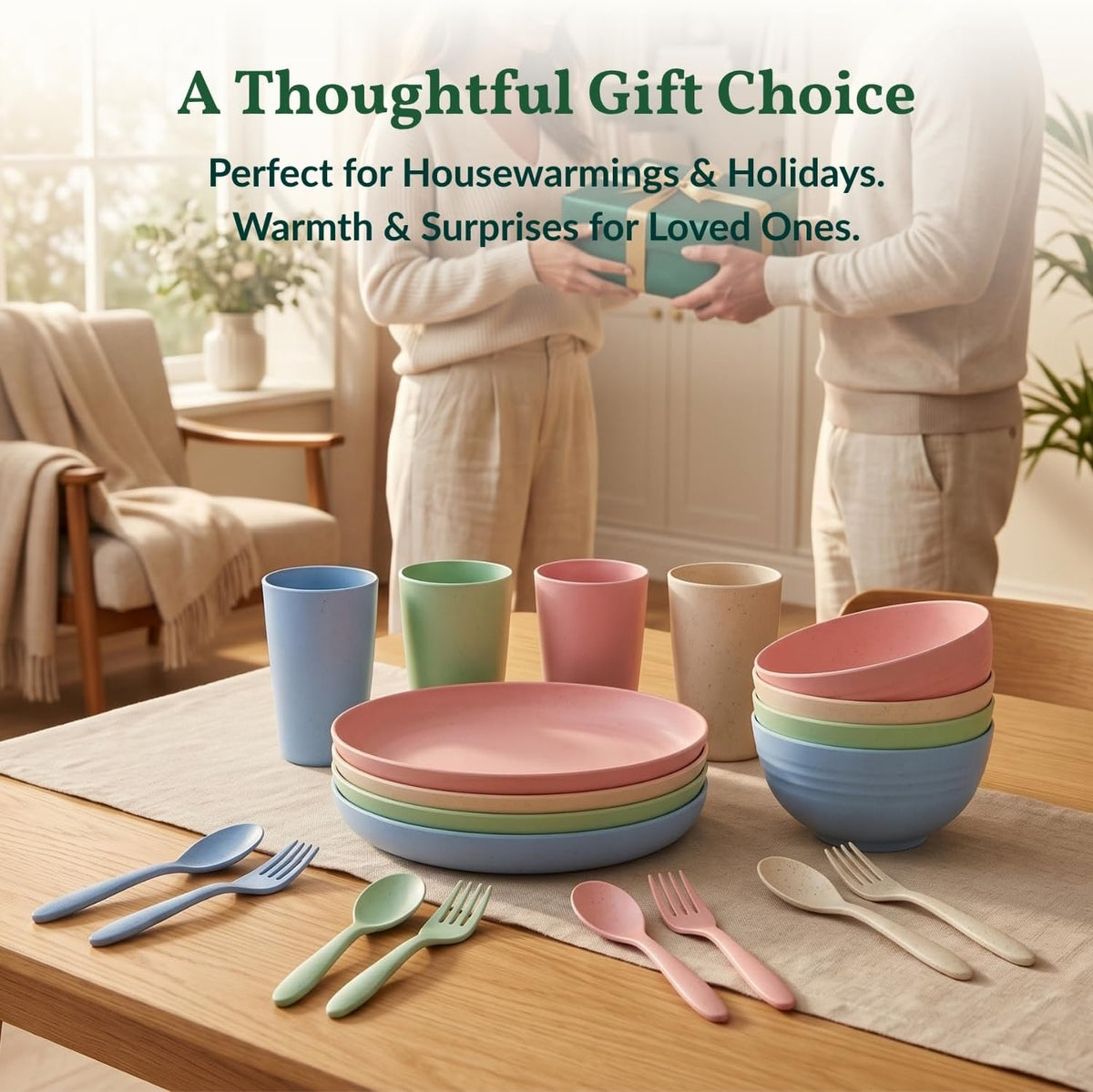 Homienly Wheat Straw Dinnerware Sets 20 PCS Cups and Plates Sets for Kitchen Microwave and Dishwasher Safe Plate Set Unbreakable Camping Dish Set Kids Plates and Bowls Sets for Picnic, RV (Multilight)