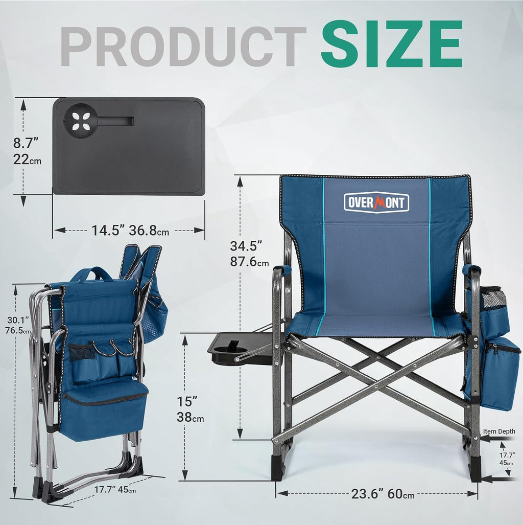 Overmont Folding Camping Chair with Side Table, Cooler Bag, 400 lb Capacity