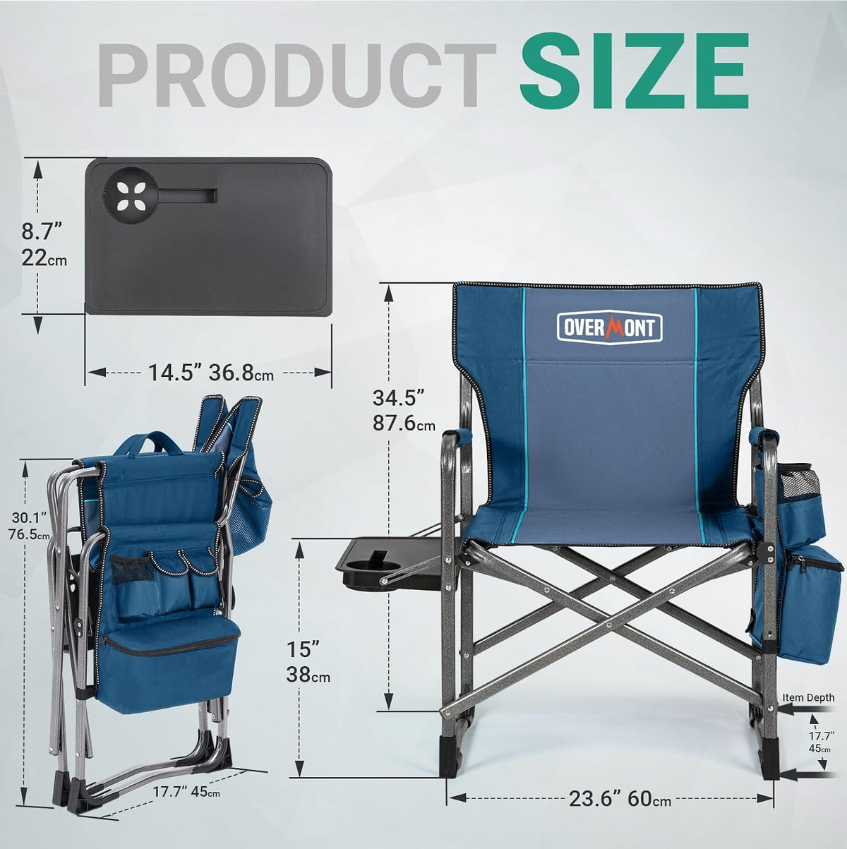 Overmont Folding Camping Chair with Side Table, Cooler Bag, 400 lb Capacity