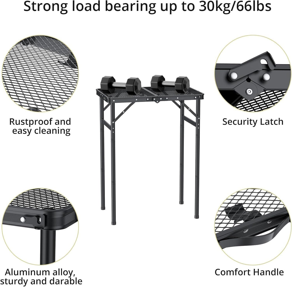 Anbte 2ft Folding Camping Grill Table Max 29.5", 3 Adjustable Height, Black