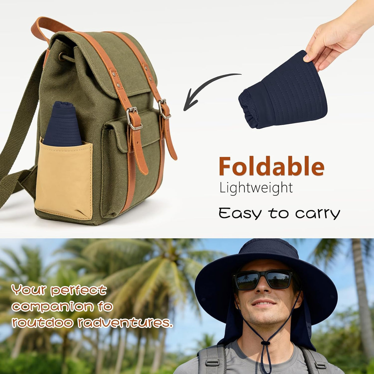 ZOORON Sun Hats for Men Women Fishing Hat with Neck Flap UPF 50+ Wide Brim