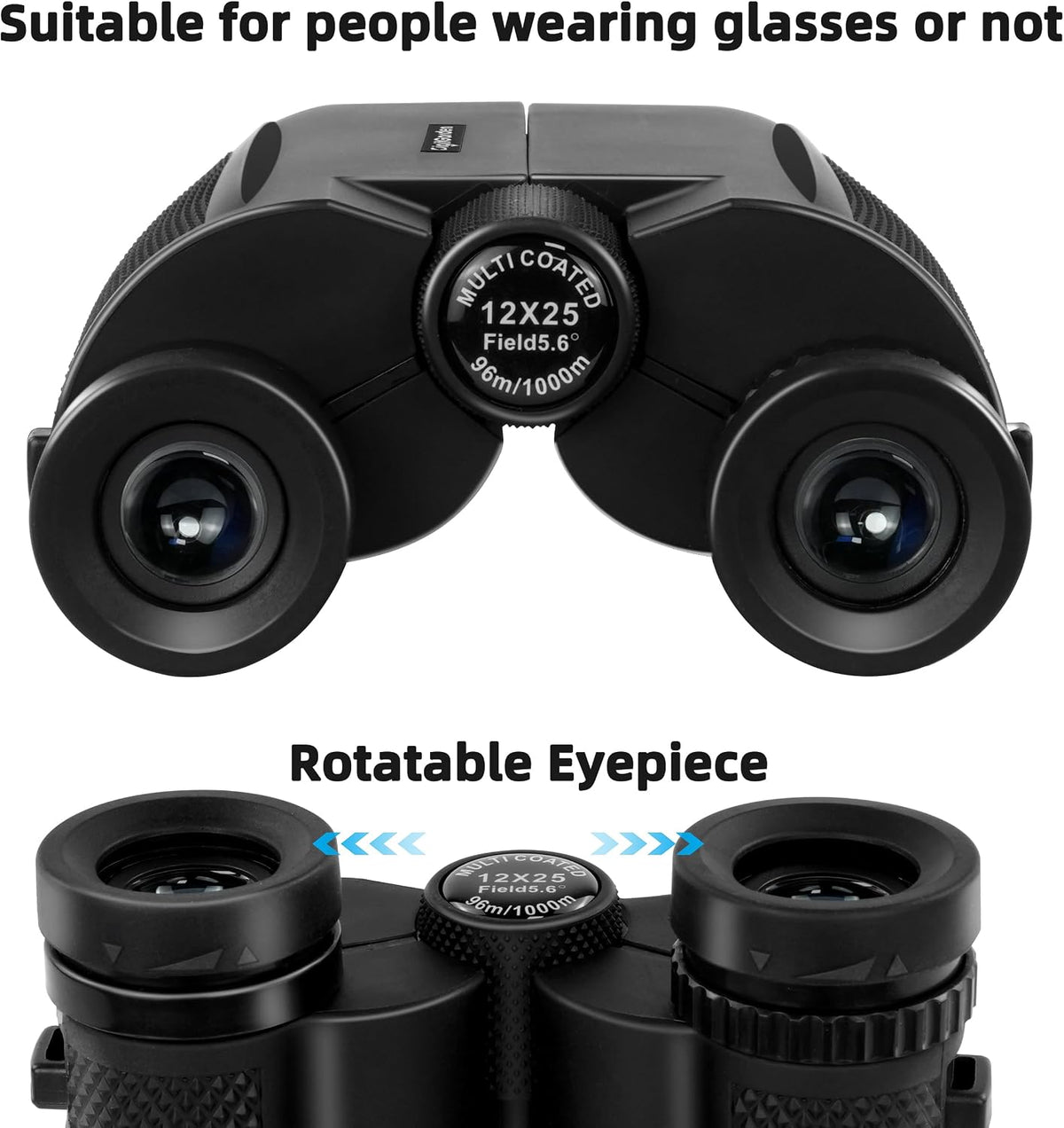 Binoculars for Adults and Kids, 12x25 Compact Binoculars for Bird Watching