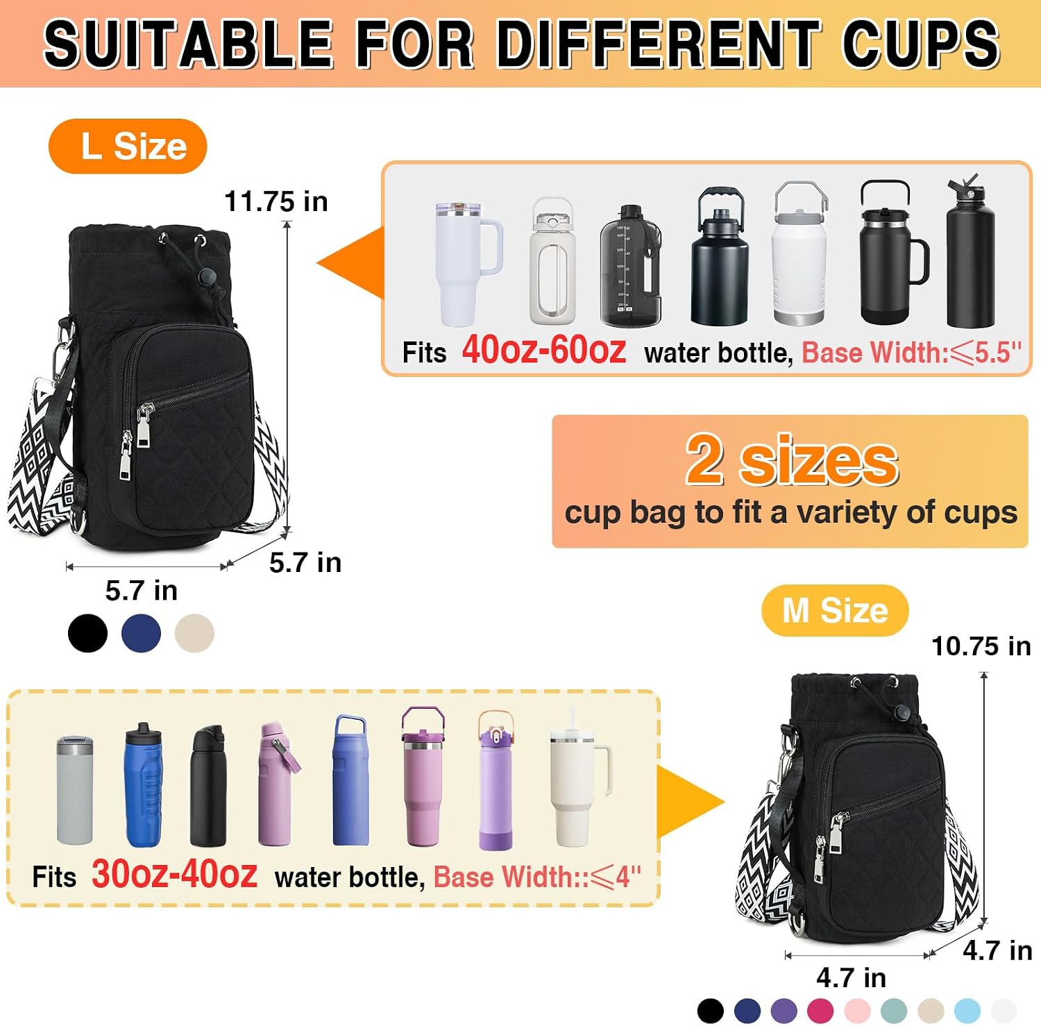 AGLOD Water Bottle Carrier Bag with Strap, Water Bottle Holder Crossbody Bags for Women Men for Walking, Hiking,Cycling