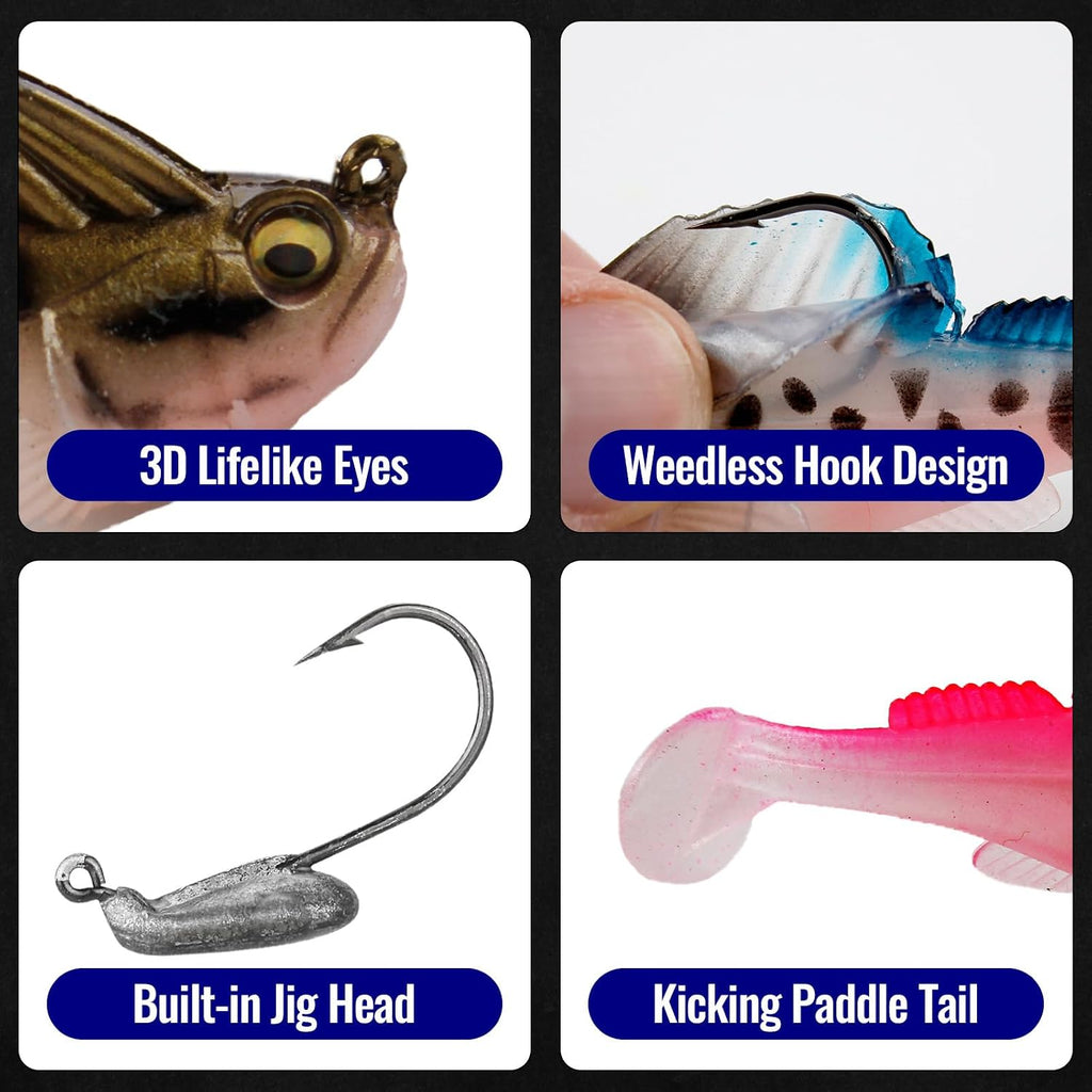 Soft Fishing Lures 5PCS Weedless Paddle Tail Swimbaits for Bass