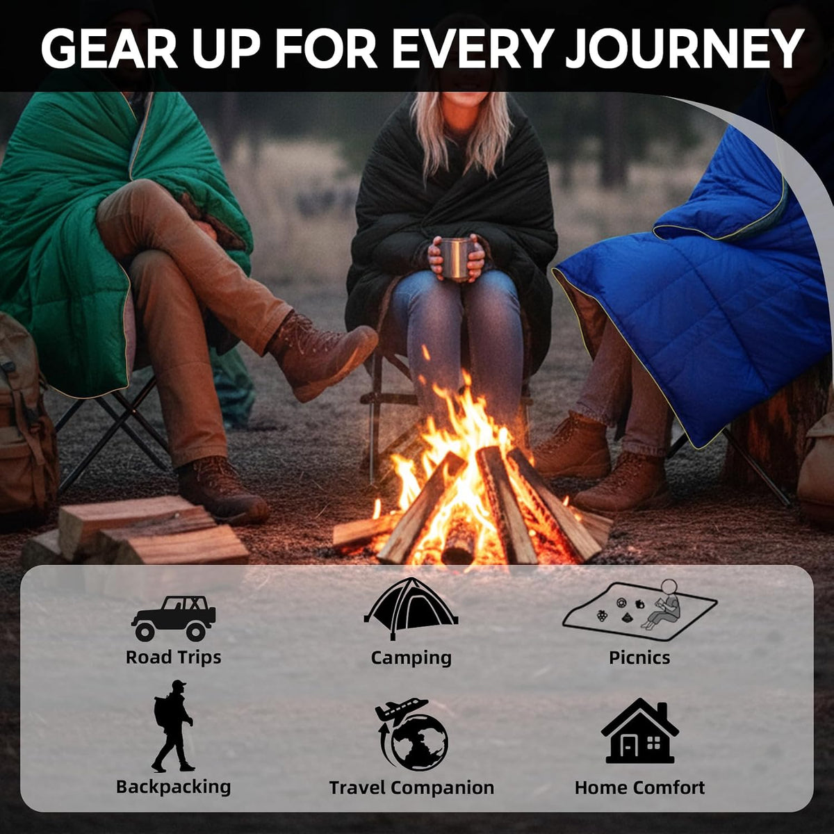 Down Camping Blanket, Lightweight Packable Outdoor Blanket, Warm