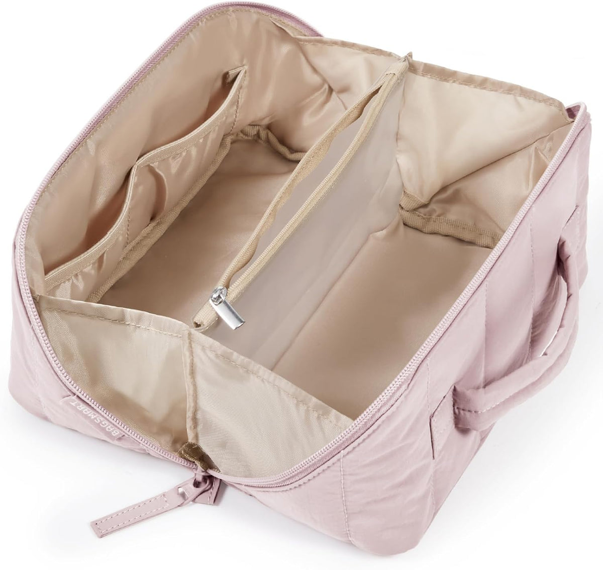 BAGSMART Puffy Travel Makeup Bag Toiletry Bag for Women, Pink