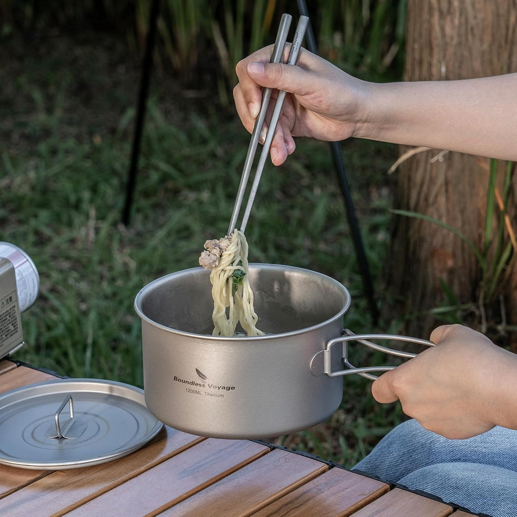 iBasingo 1.2L Titanium Pot Camping Cookware with Lid Ti2106C
