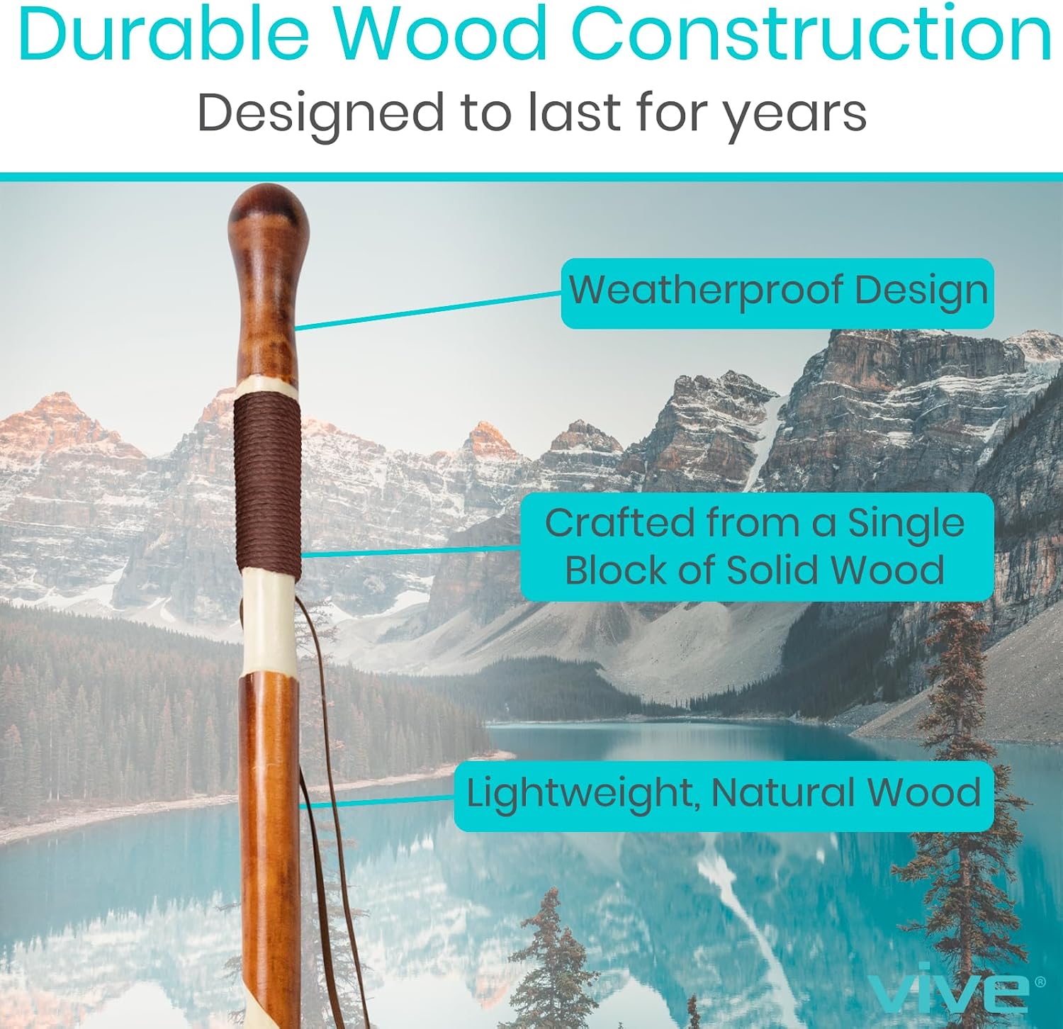 Vive Wooden Walking Stick - Willow Cane for Seniors Hiking & Balance