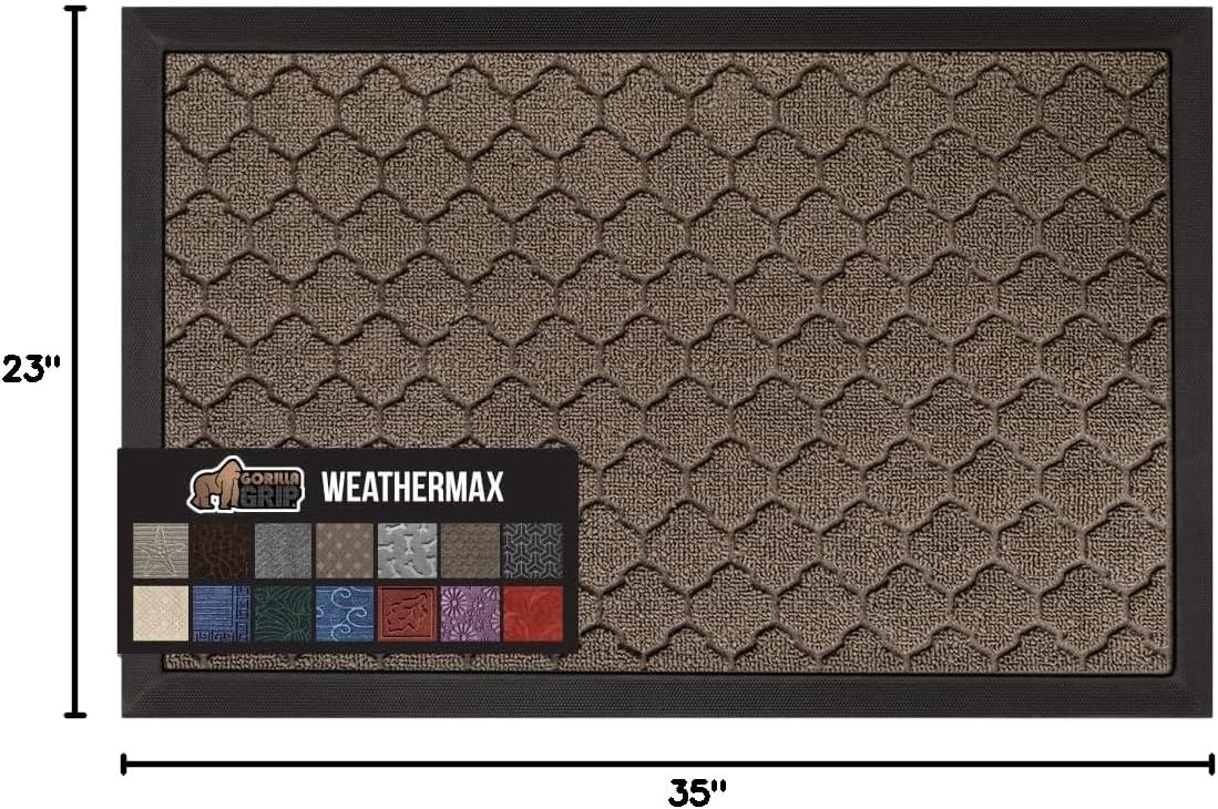 GORILLA GRIP WeatherMAX Door Mat, Indoor Outdoor, 35x23, Beige Quatrefoil