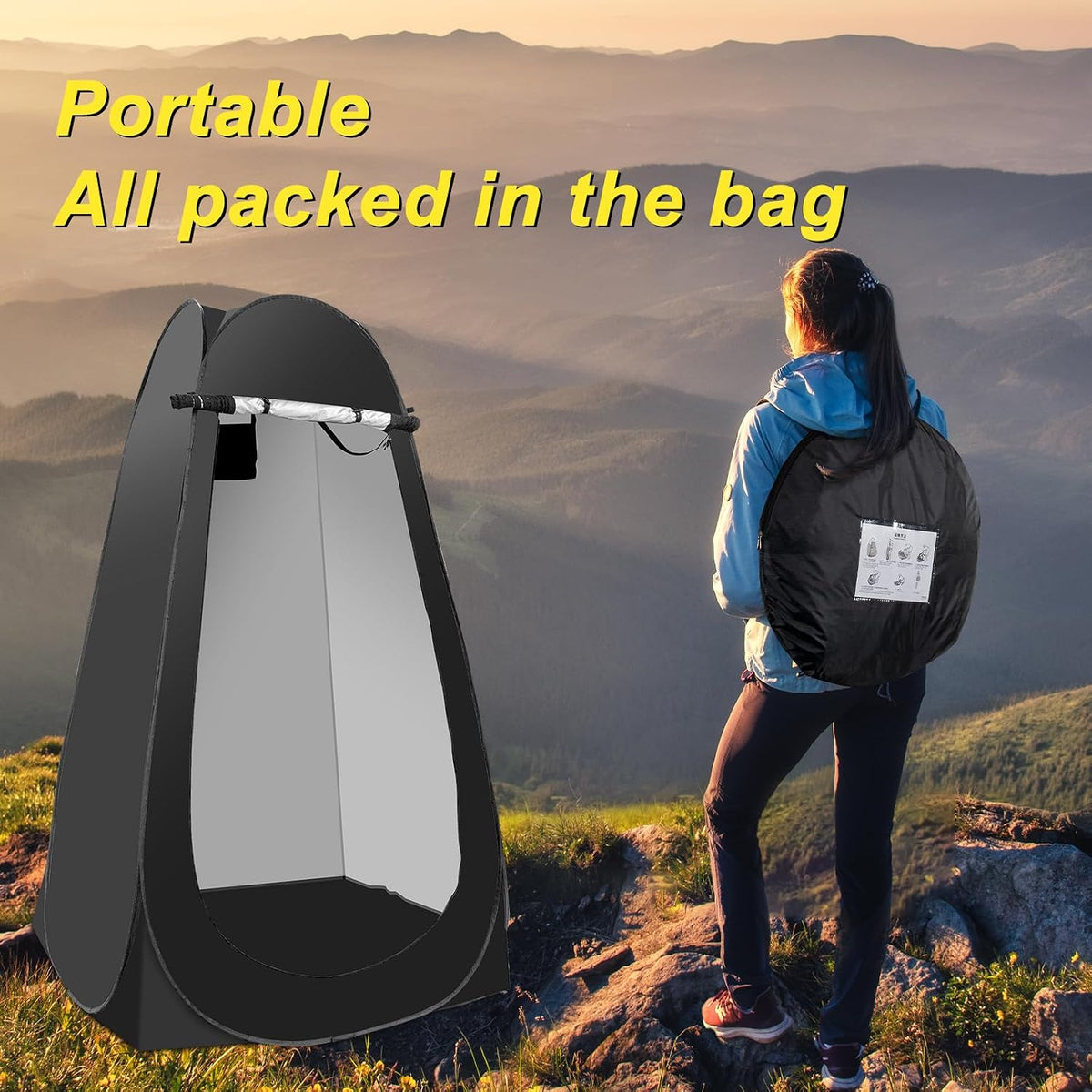 Portable Camping Shower Tent,Shower Tent Kit, Outdoor Pop Up Privacy Tent,Changing Tent with 5 Gallon Shower Bag-(Nozzle Upgraded)