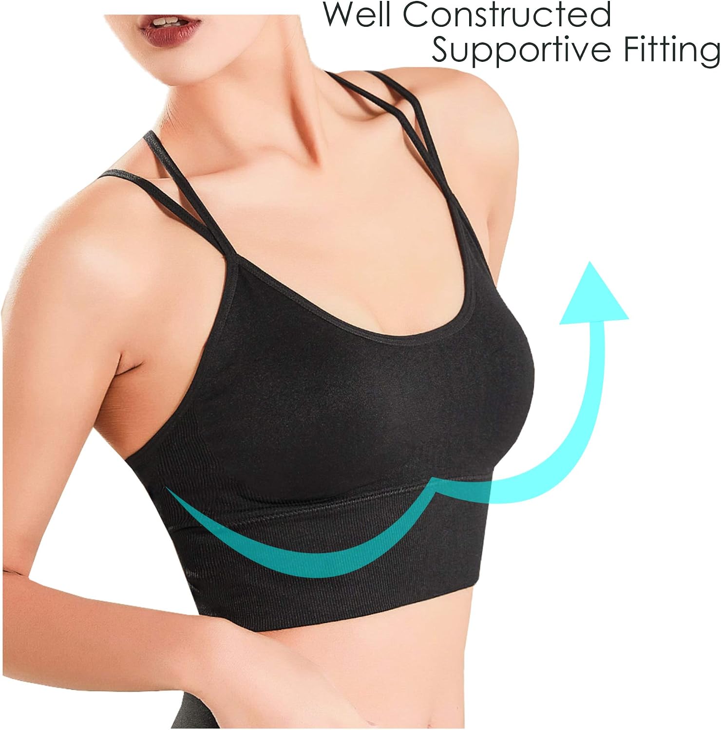 Women's Cross Back Sport Bras, Padded Strappy Seamless Low Impact 3-5 Pack