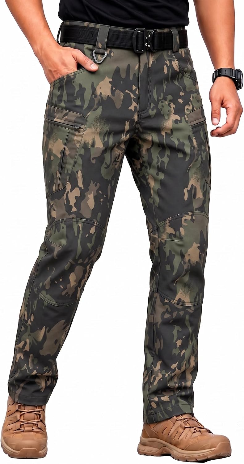 Men's Stretch Tactical Pants Lightweight Hiking Cargo Pants Water Resistant Multi Pocket Casual Outdoor Work Pants (No Belt)