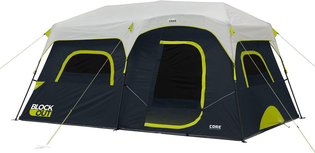 CORE Blackout Instant Cabin Tent | Large Family Pop Up Dark Room Tent with Easy Camp Setup | Included Storage Pockets for Outdoor Camping Accessories