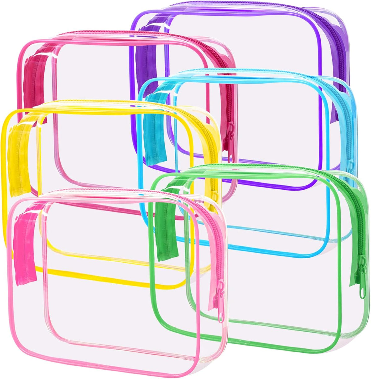 6 Pieces Clear Makeup Bags Bulk TSA Approved Toiletry Bag for Travel PVC Waterproof Clear Cosmetic Pouch with Zipper for Men and Women Carry-on Travel Essentials