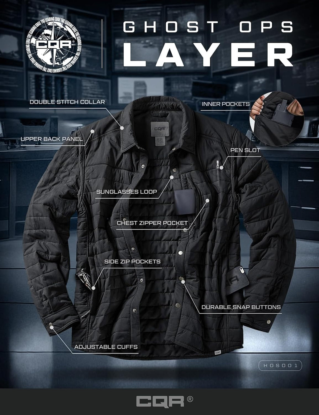 CQR Men's Lightweight Warm Insulated Jacket, Windproof Water Resistant Winter Active Coat for Hiking Work Outdoor Tactical