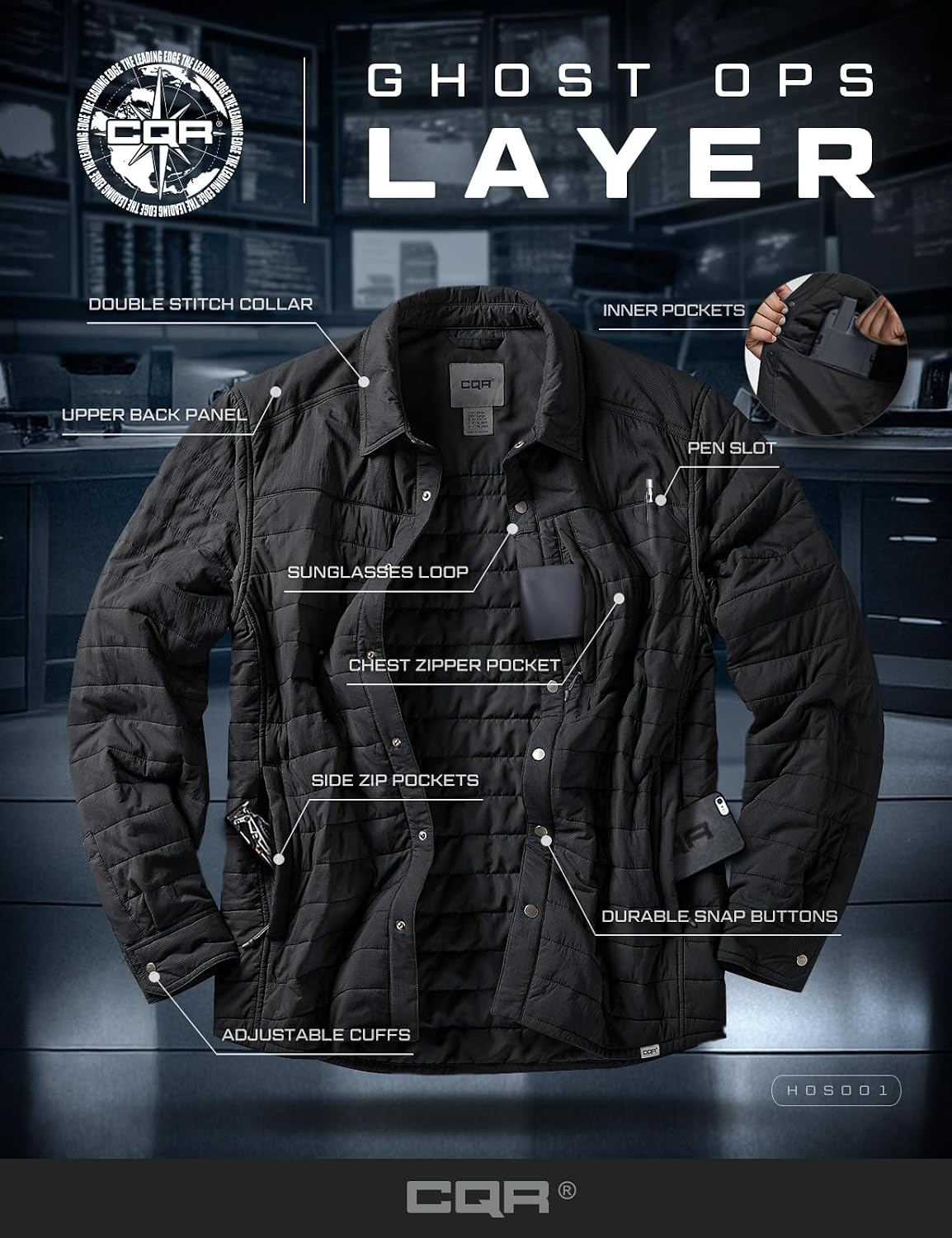 CQR Men's Lightweight Warm Insulated Jacket, Windproof Water Resistant Winter Active Coat for Hiking Work Outdoor Tactical