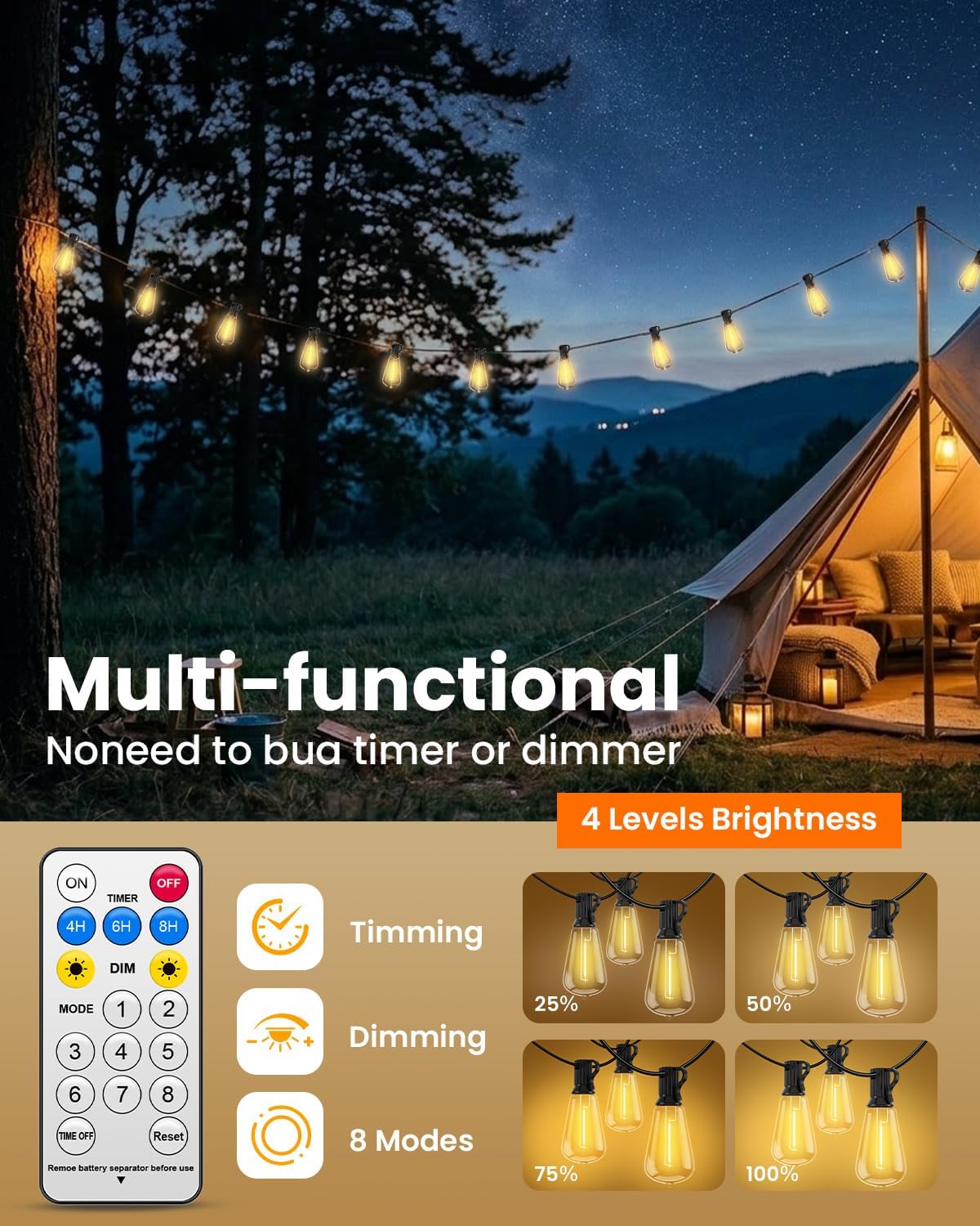 VOLIVO 54FT ST38 Solar String Lights Waterproof Outdoor Patio Lights