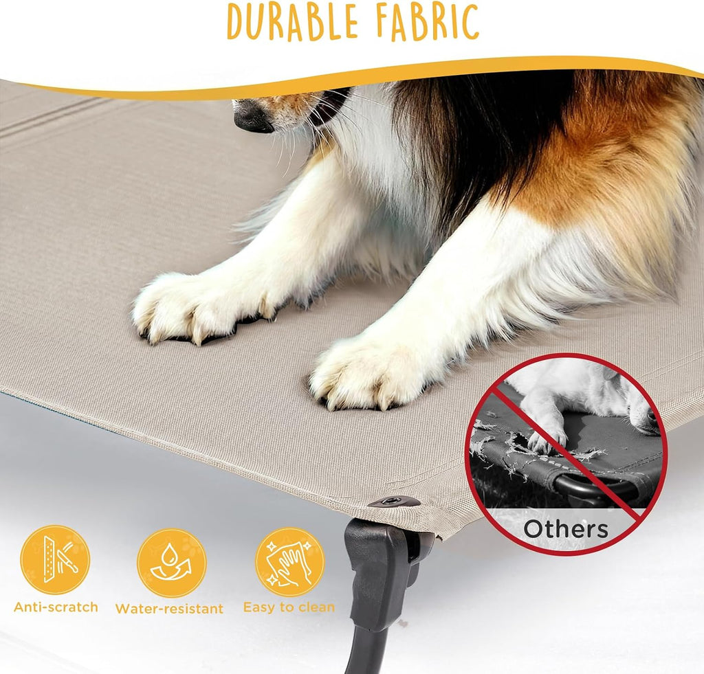 CANINE CANYON Upgraded Non-Slip Daisy Cot, Medium Foldable Elevated Dog Bed, Portable Raised Outdoor Folding Dog Cot for Camping/Home, Chew Proof Waterproof Heavy Duty Up to 160 Lbs, Brown, 32"x 23"